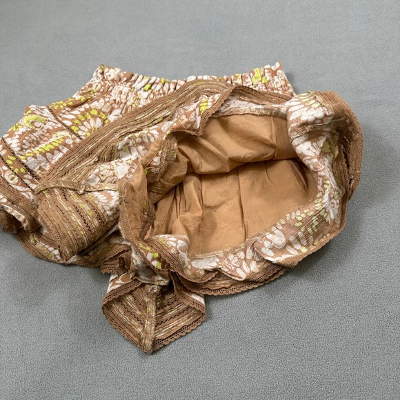 Aerie XS Ruffle Shorts Brown Floral Tiered Lace Trim Boho Beach Festival Casual - Picture 5 of 8